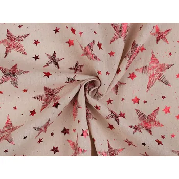 Bavlněná látka / imitace lnu hvězdy Varianta: 1 režná červená, Balení: 1 m