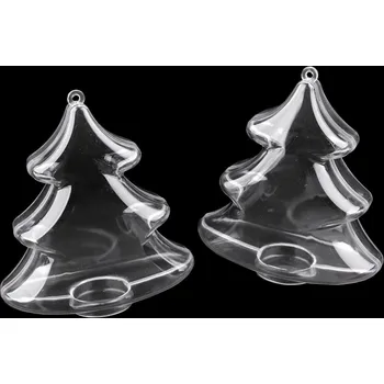 Vánoce Plastová krabička dvoudílná - zvonek, stromeček, kapka, hvězda Varianta: 2 transparent strom, Balení: 12 ks