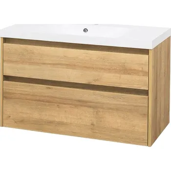 Koupelnový nábytek Mereo Opto, koupelnová skříňka s umyvadlem z litého mramoru 101 cm, dub Riviera CN922M