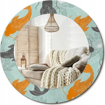 Zrcadlo Zrcadlo se skleněným rámem a dekorativním potiskem Kapr koi průměr 50 cm