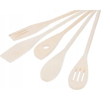 Příbor KUCHYŇSKÉ NÁČINÍ dřevěné špachtle s otvory lžíce obracečky 5 kusů