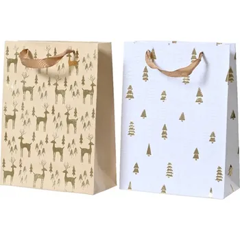 Dárková taška Dárková taška VÁNOČNÍ bílá béžová na dárky 7x12x16cm