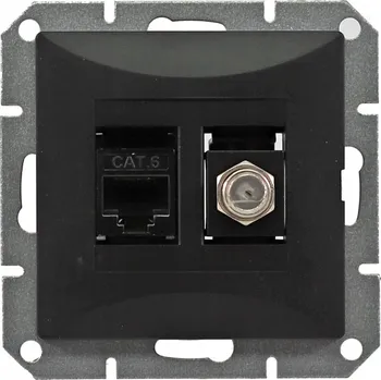 Elektrická zásuvka Anténní a internetová zásuvka nástěnná Timex-Elektro černá