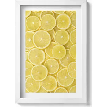 Obraz Dekorativní nástěnný obraz v bílém rámu s grafikou loft Ovoce citrónu 20x30 cm