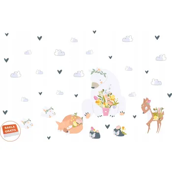 Samolepící dekorace Samolepky samolepka na stěnu dla dzieci zvířátka květiny mráčky králíčci