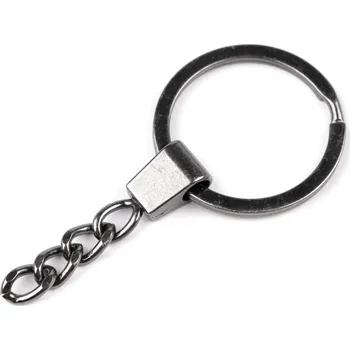 Kroužek na klíče Ø30 mm s řetízkem, plochý Varianta: 3 nikl černý, Balení: 20 ks