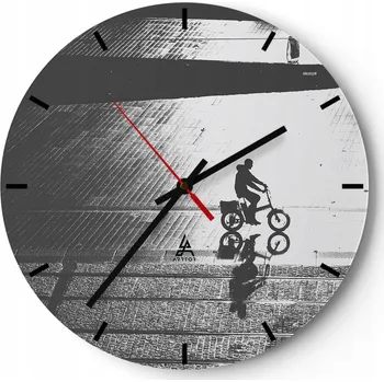 Hodiny Nástěnné hodiny do kuchyně 30x30 Cyklista Skleněné hodiny do obýváku Tiché