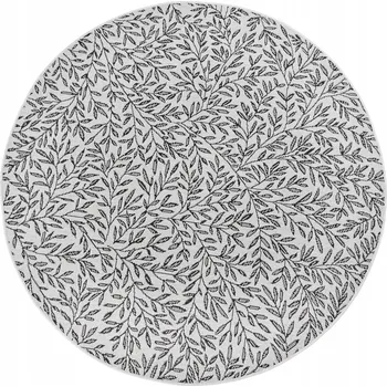 Koberec Kulatý Koberec na terasu 160 cm, hladce tkaný, krémově šedý, s listovým vzorem