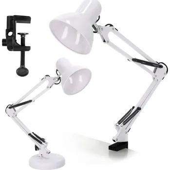 Lampička Stolní lampička 2v1 Školní Rýsovací BÍLÁ 1xE27 60W s Regulací Kovová