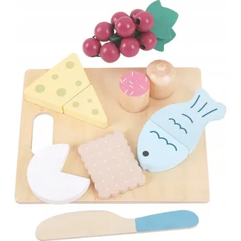 Dřevěná hračka DŘEVĚNÁ SADA OBČERSTVENÍ S PRKÉNKEM NA KRÁJENÍ PRO HRANÍ NA VAŘENÍ