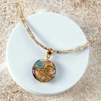 Náhrdelník Lampglas Náhrdelník Art Nouveau s 24karátovým zlatem v perle Lampglas