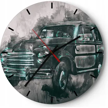 Hodiny Velké nástěnné hodiny na zeď 40x40 Motorismus Skleněné hodiny Kulatý Tiché