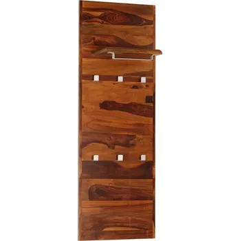 Věšák Věšák dřevěný sheesham 40x118 cm, retro, s poličkou a 6 háčky