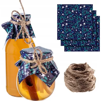 Sklenice VÍČKA, KRYTKY NA SKLENICE, ZAVAŘENINY, LAHVE, UBROUSKY + JUTOVÝ PROVÁZEK x50