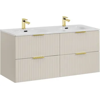 Policová skříň Závěsná skříňka Adele Cashmere Sky se zápustným umyvadlem 120 cm kašmír/bílá