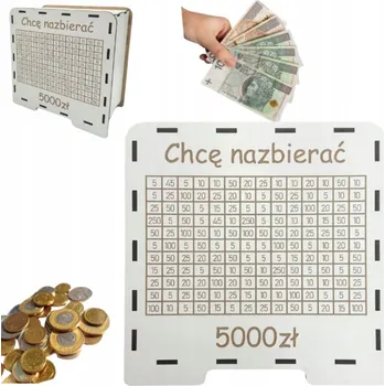 Obraz BÍLÁ POKLADNIČKA S ODŠKRTOVACÍM PLÁNEM "CHCI NASPOŘIT" NA DÁREK UPOMÍNKA 5000ZŁ