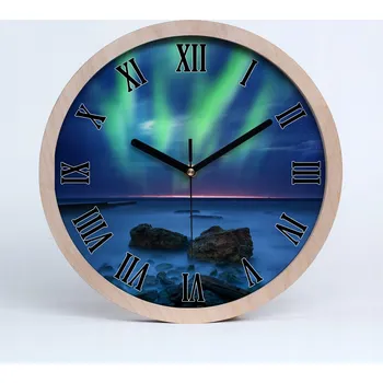 Nástěnné svítidlo Tichá nástěnná dřevěná hodina polární záře průměr 25 cm