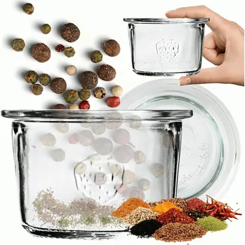 Sklenice Dekorativní skleněná zavařovací sklenice Zavařovací Sklenice 80 ml Weck FORMA na dezert se skleněným víčkem 1 Ks