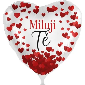 Balónek Foliový balonek Miluji tě, červená srdíčka CZ - 43cm