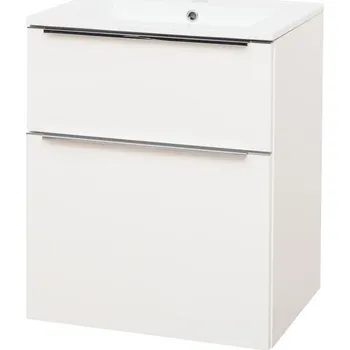 Koupelnový nábytek Mereo Mailo, koupelnová skříňka s keramickým umyvadlem 61 cm, bílá, chrom madlo CN510