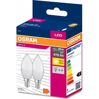 Žárovka 2x LED žárovka E14 B37 4,9W = 40W 470lm 2700K Teplá bílá 220° OSRAM VALUE