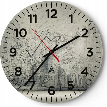 Hodiny Kuchyňské nástěnné hodiny 30x30 Graffiti Moderní skleněné hodiny do obýváku Tiché