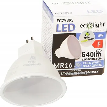 Žárovka LED žárovka 8W G5.3 MR16, studená bílá, ekvivalent 65W, 12V AC/DC