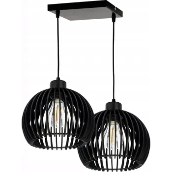 Závěsné svítidlo ČERNÉ lustr stropní závěs stínidlo dřevo koule hustá na 2x E27
