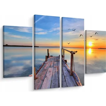 Obraz Čtyřdílný obraz MOST Voda Západ Slunce Ptáci 160x120