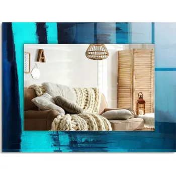 Zrcadlo Stylové obdélníkové nástěnné Zrcadlo 80x60 cm s abstraktním modrým motivem