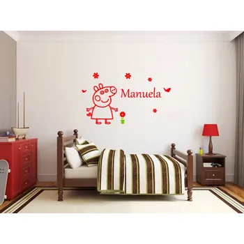 Samolepící dekorace Samolepka na zeď prasátko Pepa a jméno dítěte