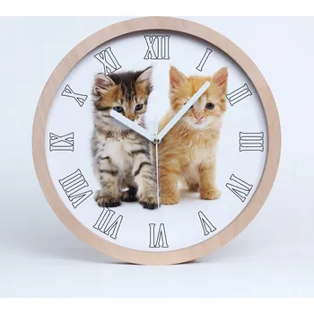 Hodiny Kuchyňské nástěnné hodiny hnědé a rezavé kočka průměr 20 cm