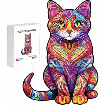 Dřevěná hračka DŘEVĚNÉ PUZZLE PRO DĚTI I DOSPĚLÉ 136 DÍLŮ KOČKA DÁREK PRO DÍTĚ