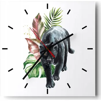 Hodiny Velké nástěnné hodiny na zeď 40x40 Panter Skleněné hodiny Čtvercové Tiché