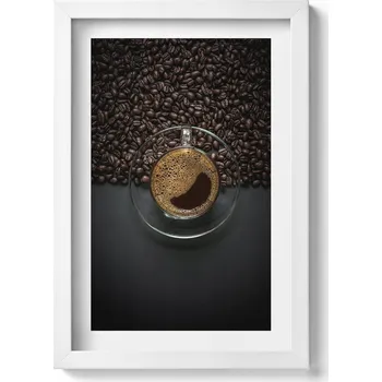 Obraz Dekorativní nástěnný obraz v bílém rámu do pokoje Káva a zrna 20x30 cm