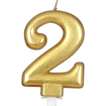 Dortová svíčka NAROZENINOVÁ SVÍČKA ČÍSLICE 2 ZLATÁ ZLATÝ 8 CM NAROZENINY