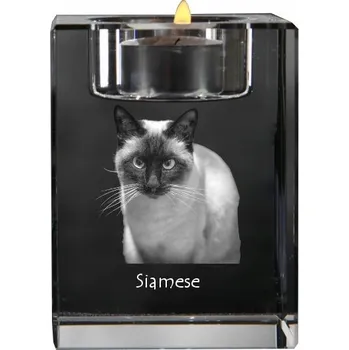 Svícen Siamský - svícen s fotografií koně, křišťálový podstavec na čajovou svíčku,