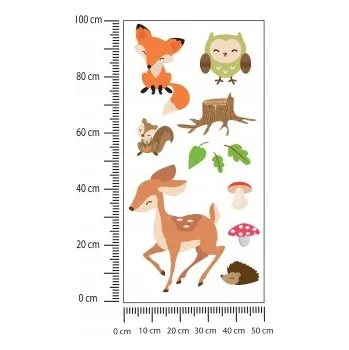Obraz Samolepka Veselá Lesní Zvířátka s Listy Fólie Bílá 75x150