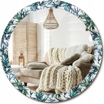 Zrcadlo Moderní dekorativní kulaté zrcadlo s potiskem Modré palmy průměr 90 cm