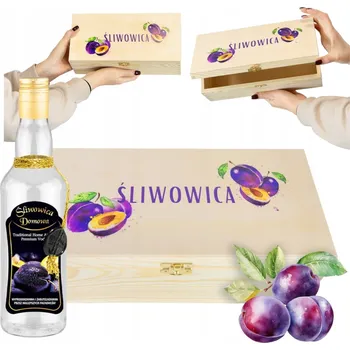 Dárková krabička KRABIČKA NA SLIVOVICI + OZDOBNÁ LÁHEV NA SLIVOVICI Dřevěná krabička na alkohol