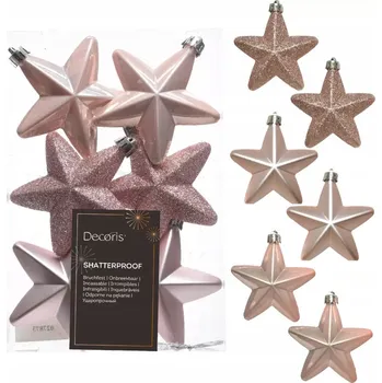 Vánoční dekorace Plastové vánoční ozdoby hvězdičky na stromeček x6 Růžové vánoční