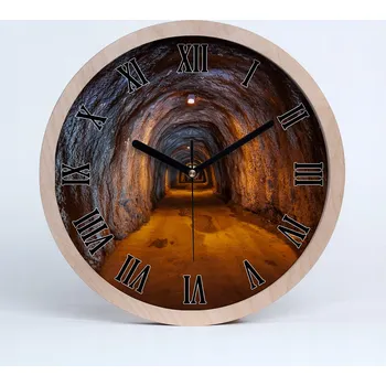 Hodiny Dřevěné nástěnné hodiny podzemní tunel průměr 25 cm