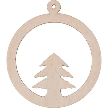 Vánoční dekorace Dřevěná VÁNOČNÍ KOULE S VÁNOČNÍM STROMEČKEM ozdoba Decoupage C5