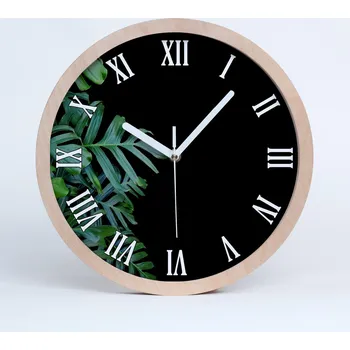 Hodiny Dřevěné nástěnné hodiny římské monstera průměr 30 cm