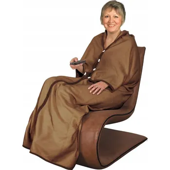 deka Televizní pončo deka s rukávy na zapínání mikinová deka fleecová přehoz hnědá