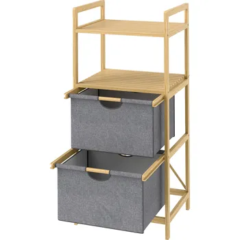 Koš na prádlo HOMCOM Koš na prádlo 35,4 l Sběrač prádla se 2 látkovými koši na prádlo, otevřené police, box na prádlo s držadlem, do koupelny, bambus, příroda