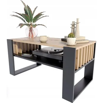 Konferenční stolek Konferenční stolek IGA artisan černý s lamelami loft retro rustikální