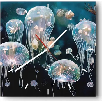 Hodiny Velké nástěnné hodiny na zeď 40x40 Medúza Skleněné hodiny Čtvercové Tiché