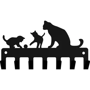 Věšák Věšák na klíče KOČKY RODINA ZÁBAVA loft černý