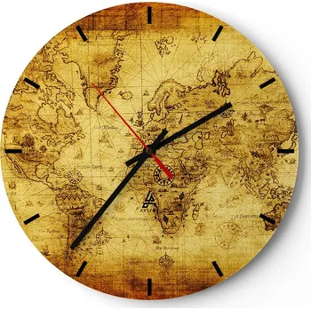 Hodiny Velké nástěnné hodiny 40x40 Mapa světa Skleněné hodiny Kulatý Tiché